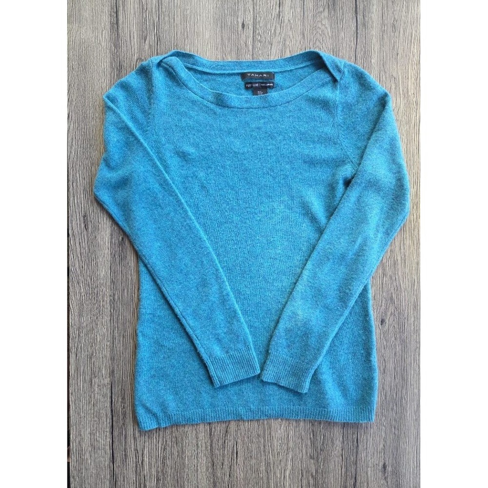 Tahari Pure Luxe 100% Cashmere Sweater Womens S Turquoise Boatneck Old Money